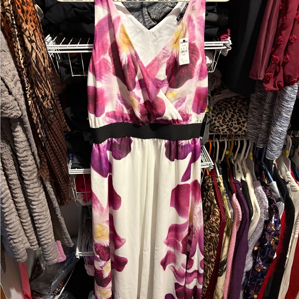 Express Orchid Maxi Dress V-Neck Sleeveless